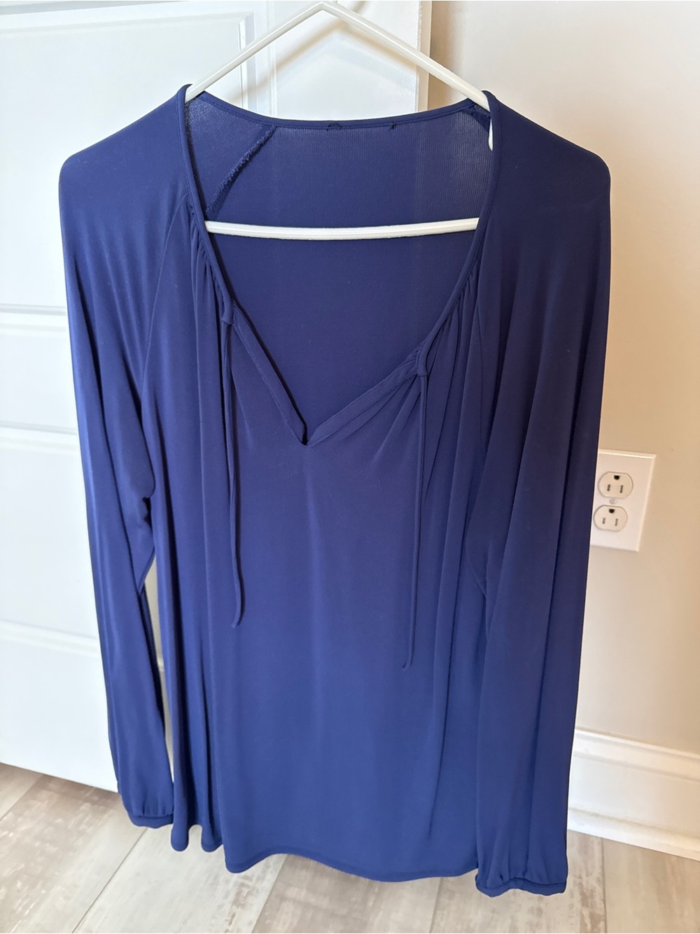 Women's Navy Blue Long-Sleeve tie front Top